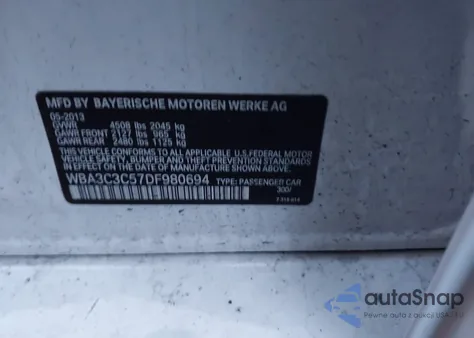 2013 BMW 320I xDrive from USA, damaged, VIN WBA3C3C57DF980694